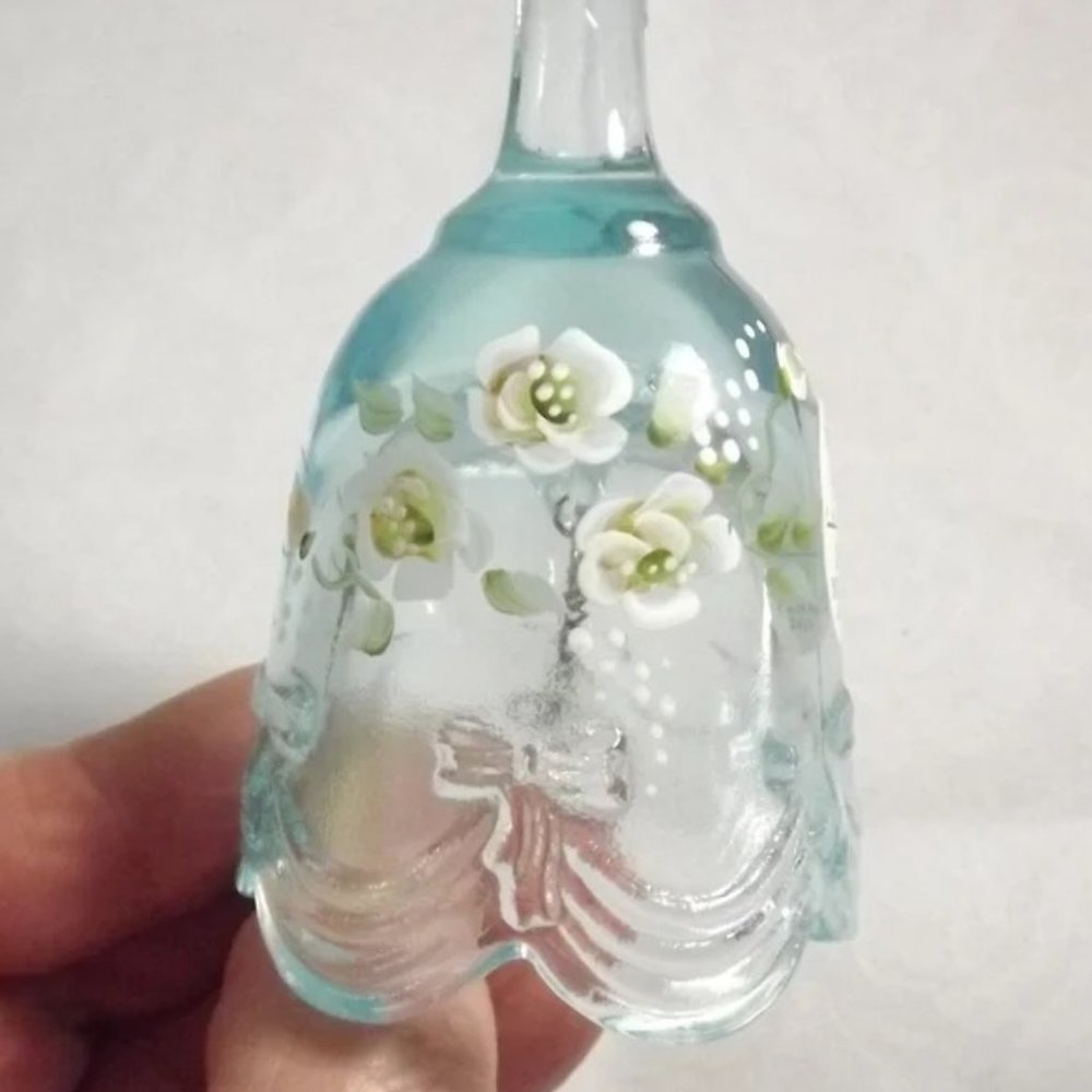 Fenton Glass Blue Hand-painted Bell with Flowers, 100 Years! - Picture 2 of 10